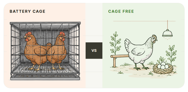 Battery Cage vs Cage Free comparison