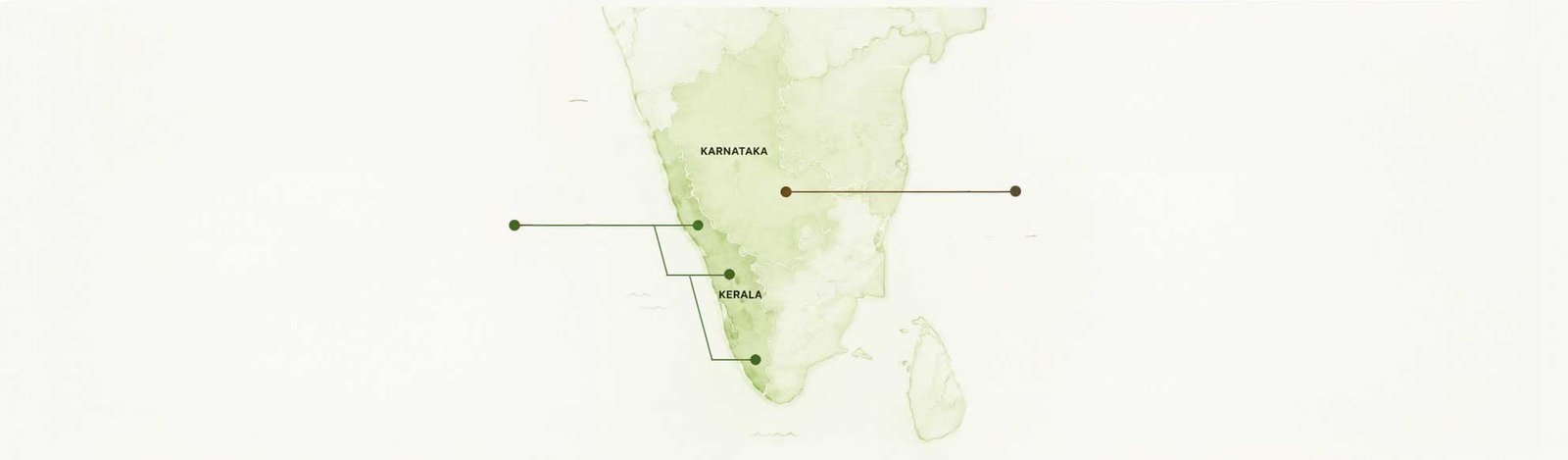 South India watercolour map showing Kerala and Karnataka farm locations